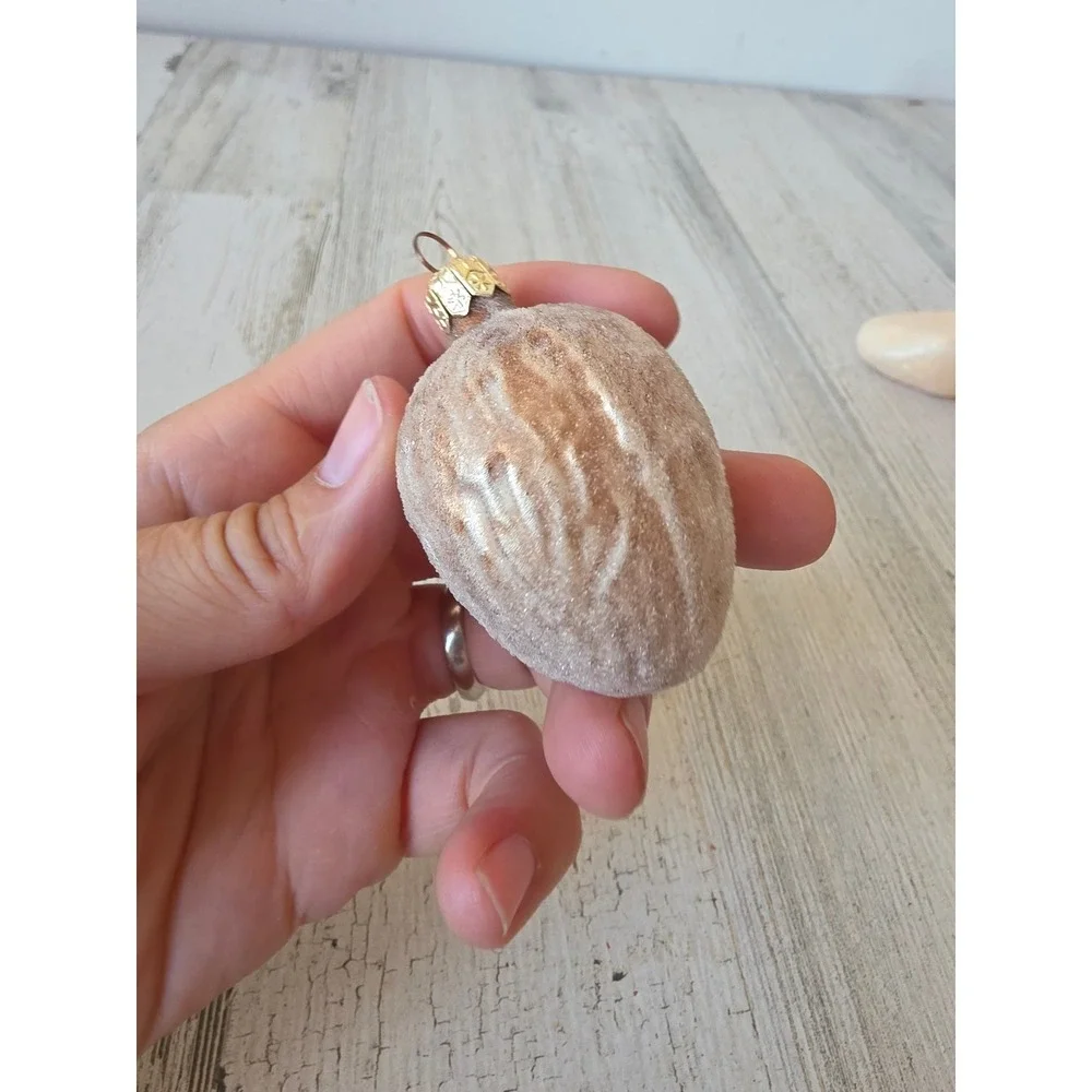 Vintage Czech glass glitter nut almond ornament Xmas tree